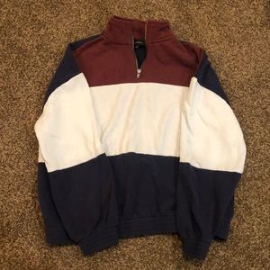 red white a blue sinched waist three-quarter zip